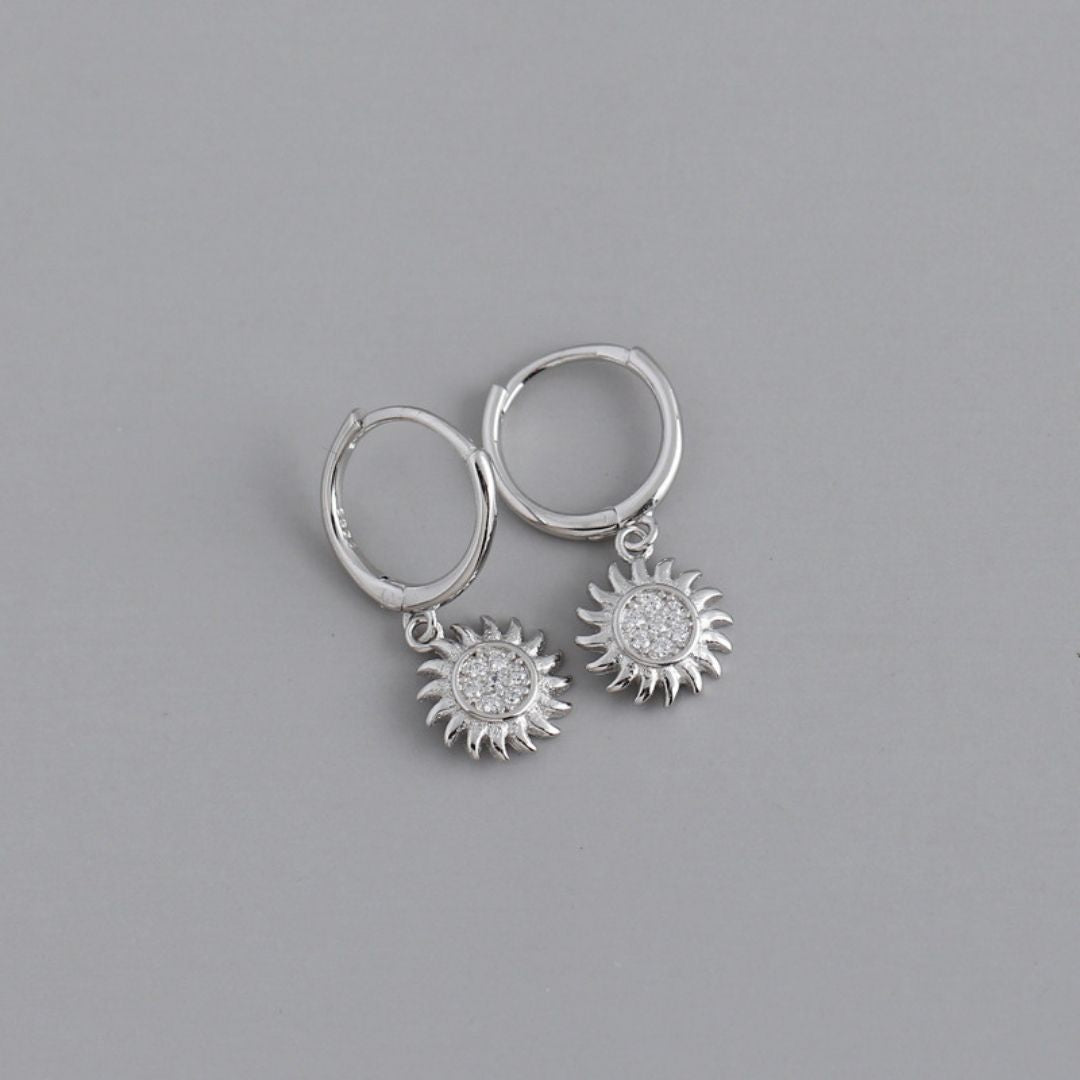 Bruce & Co Helios – Sunburst Zirconia Hoop Earrings, 925 Silver