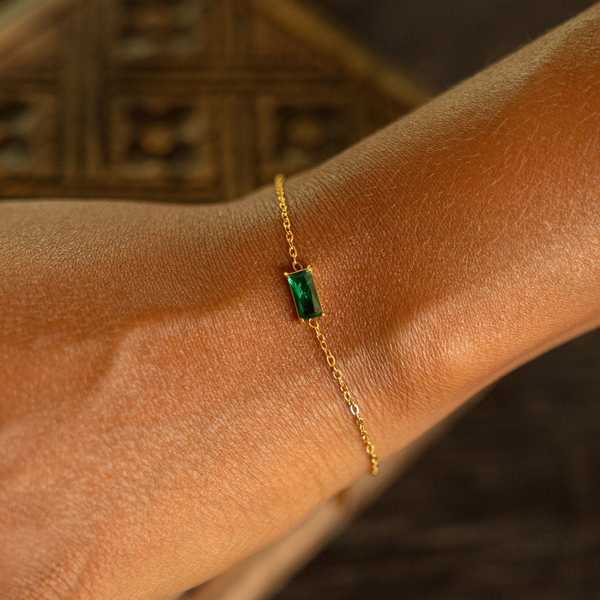 Bruce & Co Emerald-Cut Green Stone Chain Bracelet