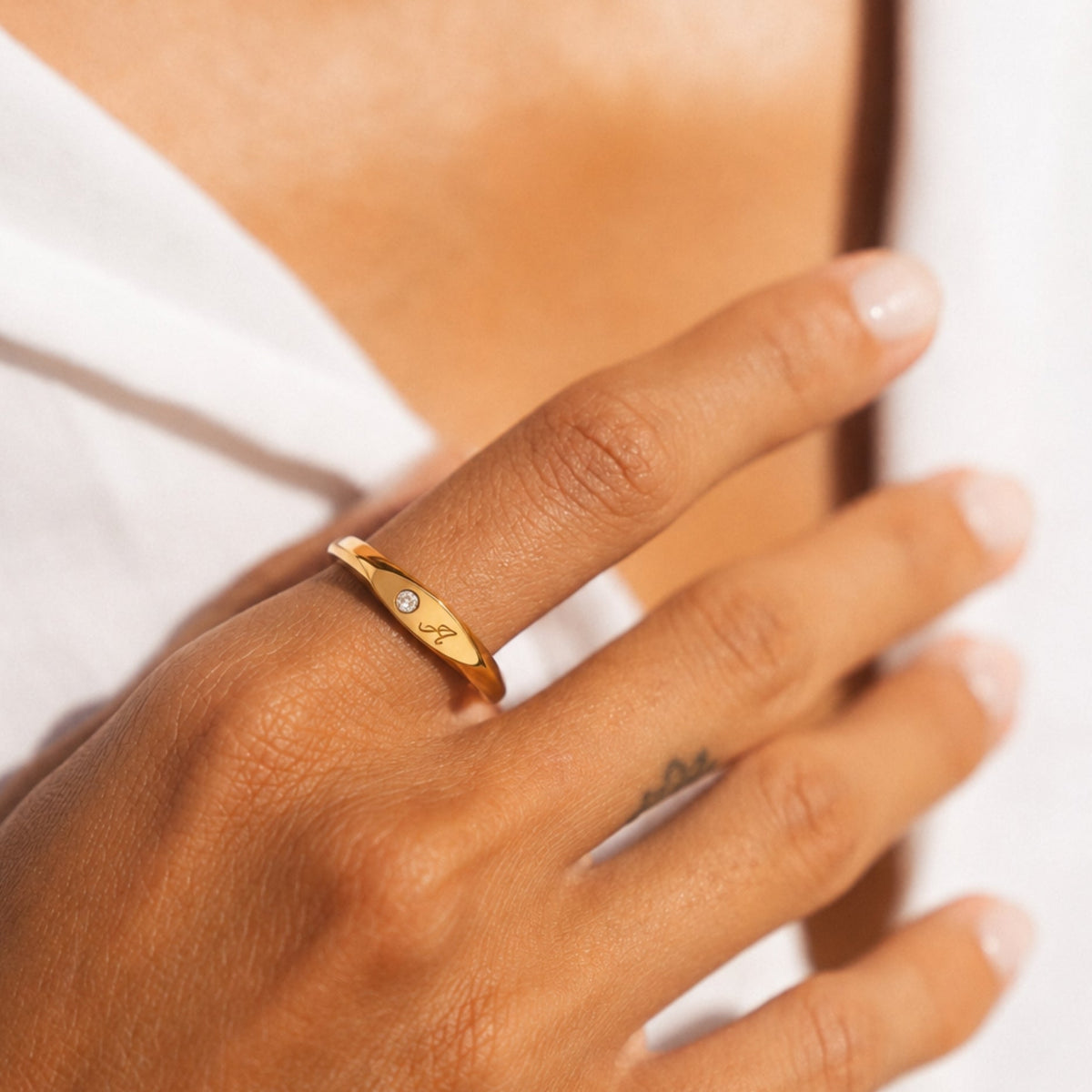 Bruce & Co One-Initial Crystal Ring