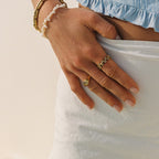 Bruce & Co Soleil – Round Zircon Signet Ring, Gold PVD Steel