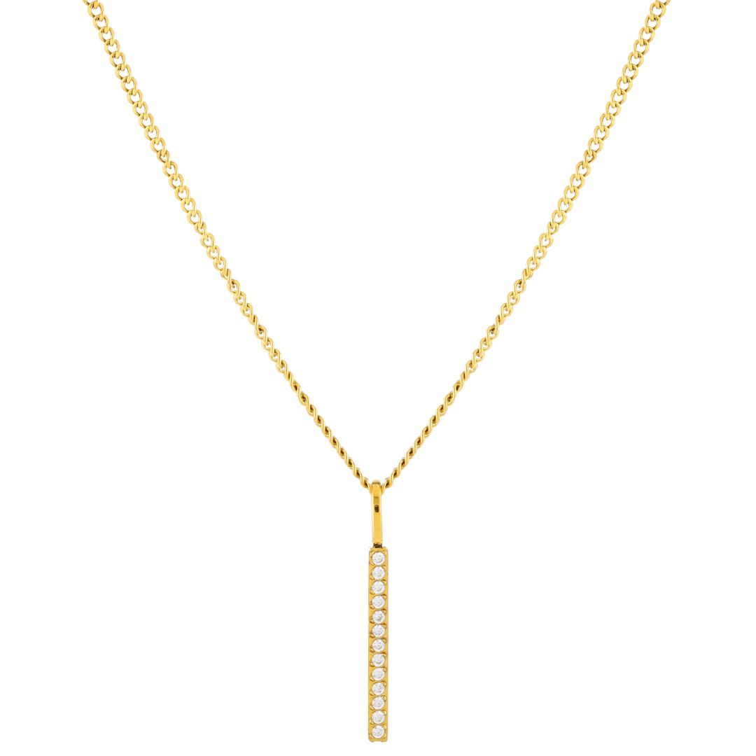 Bruce & Co White Zircon Bar Pendant Necklace, Steel