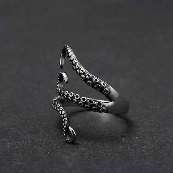 Bruce & Co Adjustable Octopus Tentacle Ring, Stainless Steel