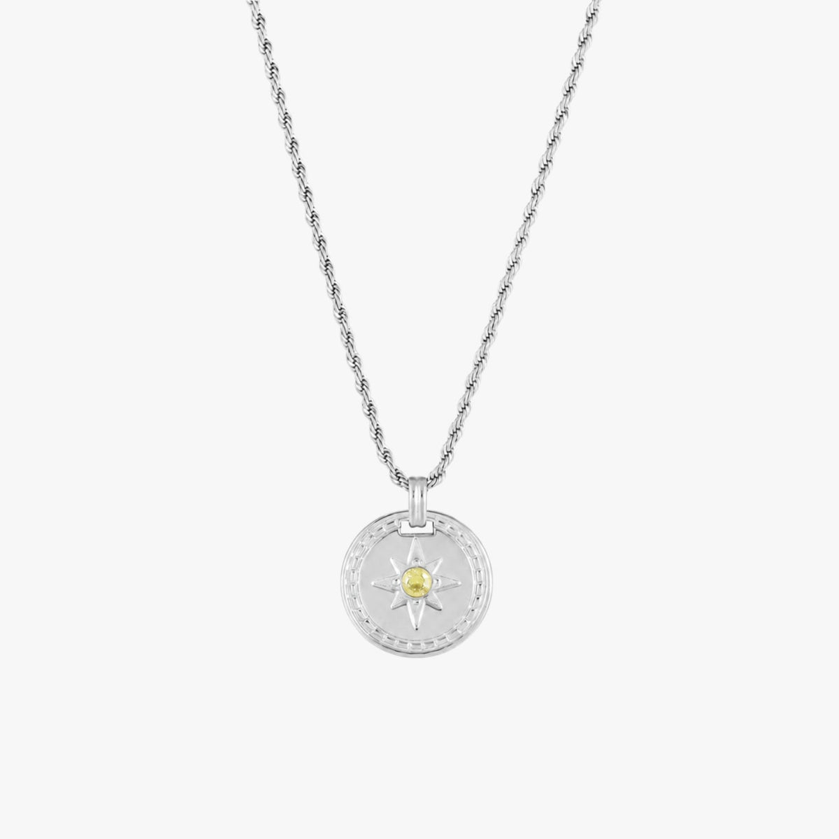 Bruce & Co Compass Zircon Pendant Necklace, 16 mm, Steel