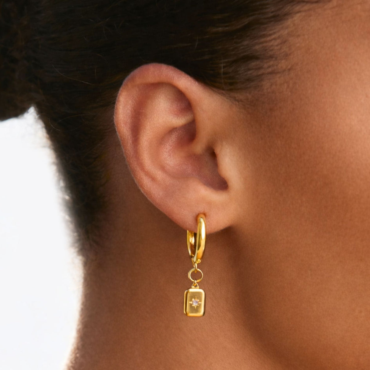 Bruce & Co Celestial – Star-Set Zircon Charm Hoop Earrings