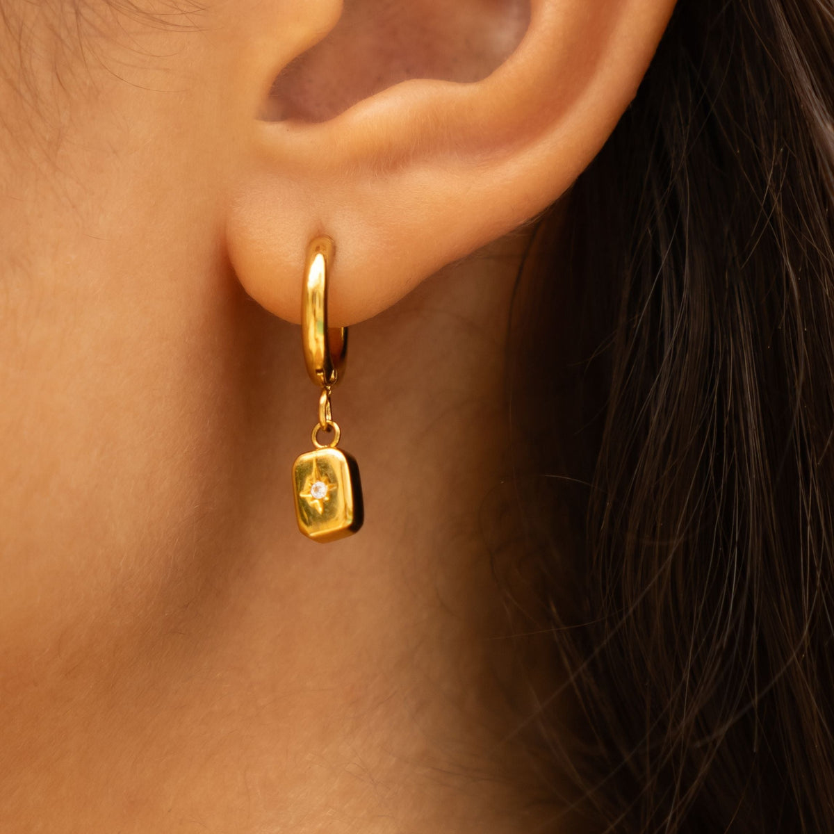 Bruce & Co Celestial – Star-Set Zircon Charm Hoop Earrings