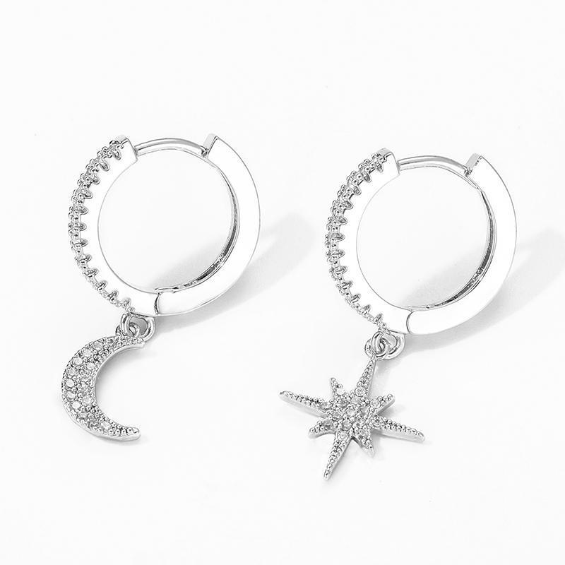 Bruce & Co Summer Night – Moon and Star CZ Hoop Earrings