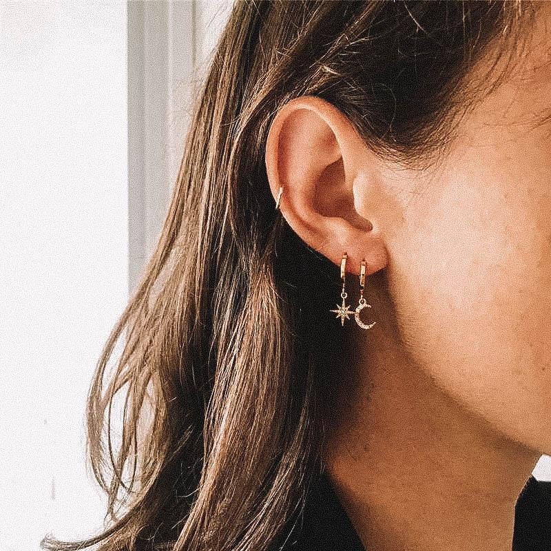 Bruce & Co Summer Night – Moon and Star CZ Hoop Earrings