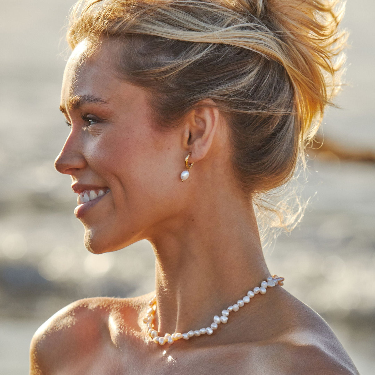 Bruce & Co Hammered Pearl Hoop Earrings, 12 mm