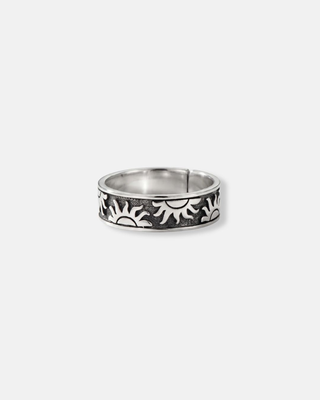 Bruce & Co Men’s Engraved Sun Adjustable Band Ring, Silver-Tone Copper