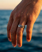 Bruce & Co Men’s Engraved Sun Adjustable Band Ring, Silver-Tone Copper