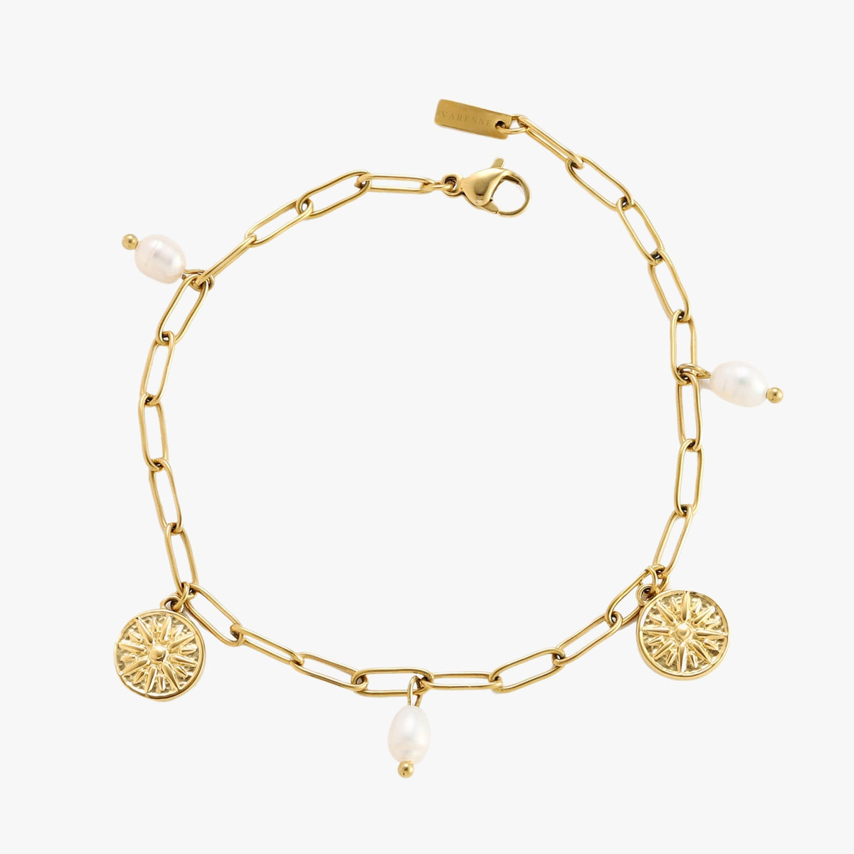 Bruce & Co Sun Charm and Freshwater Pearl Paperclip Bracelet