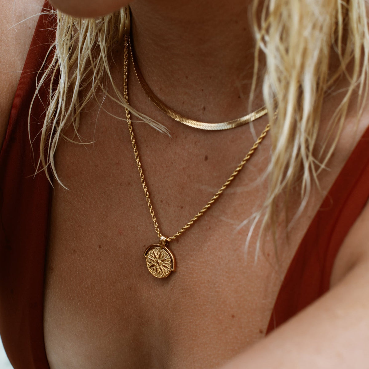 Bruce & Co Sun Coin Rope Chain Necklace, 21 mm
