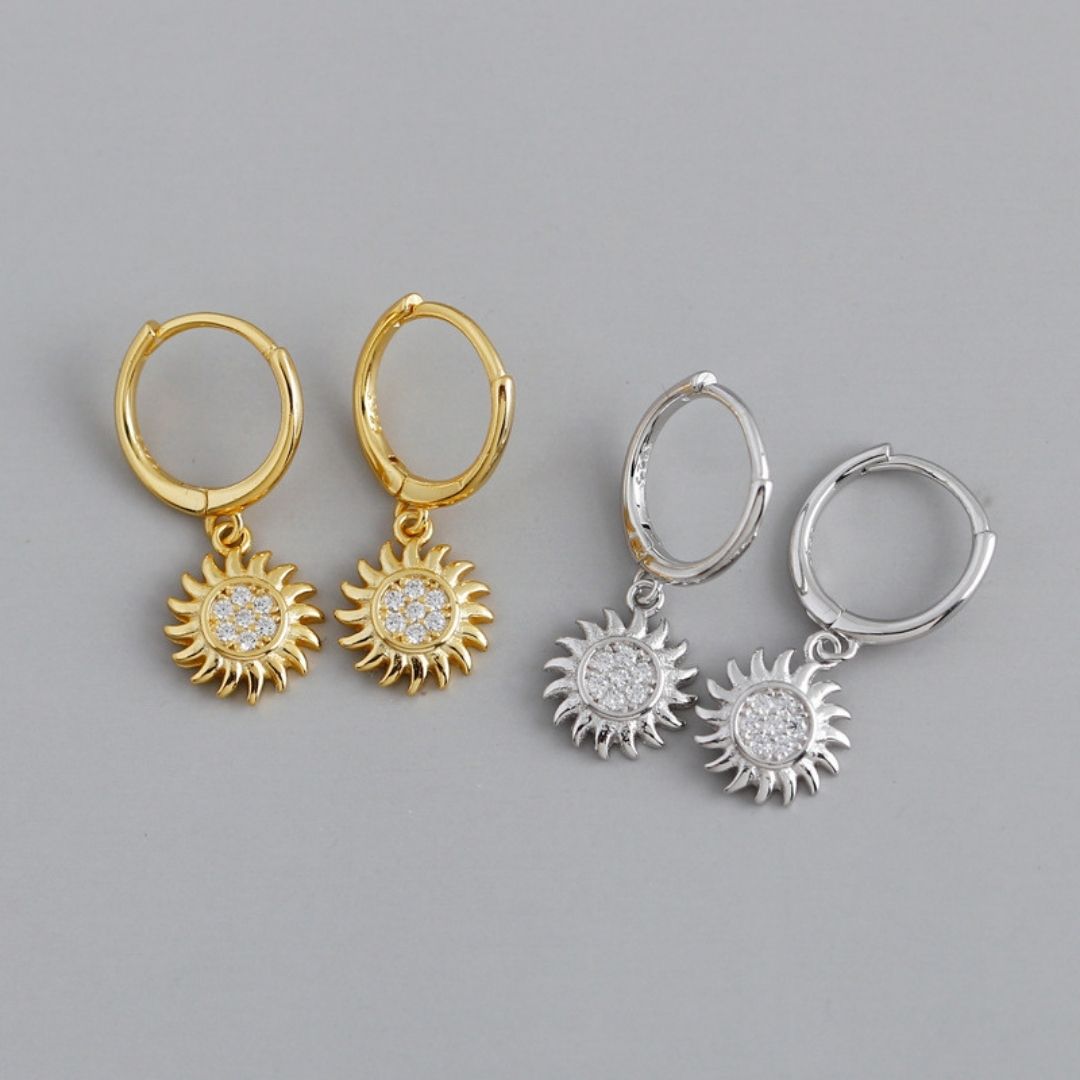 Bruce & Co Helios – Sunburst Zirconia Hoop Earrings, 925 Silver