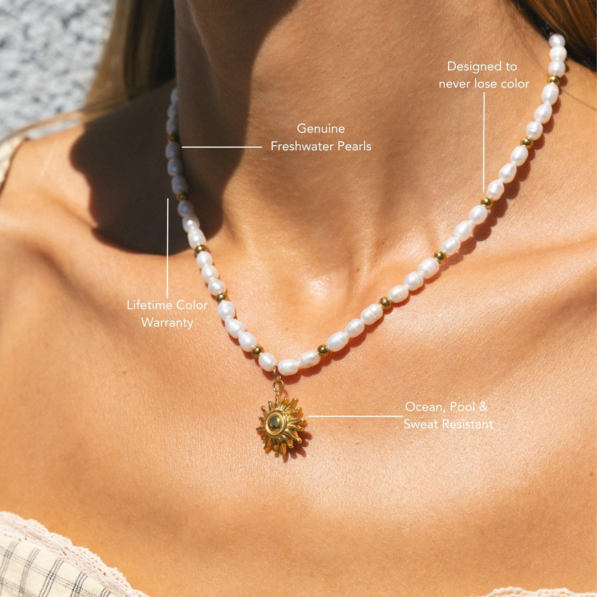 Bruce & Co Naoussa – Sun Charm Freshwater Pearl Necklace