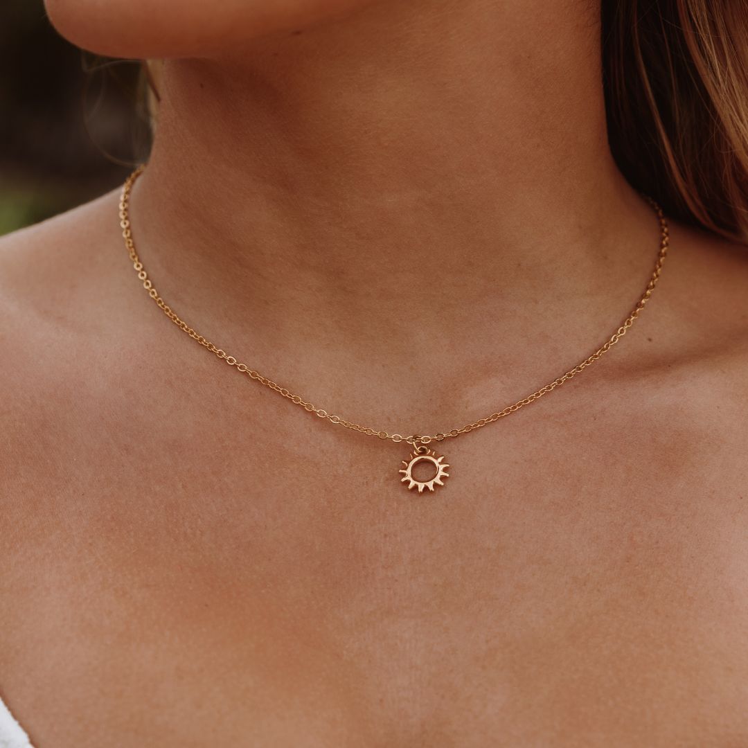 Bruce & Co Open Sun Pendant Necklace, 18K Gold PVD Steel