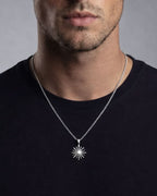 Bruce & Co Textured Sun Pendant Necklace, Stainless Steel