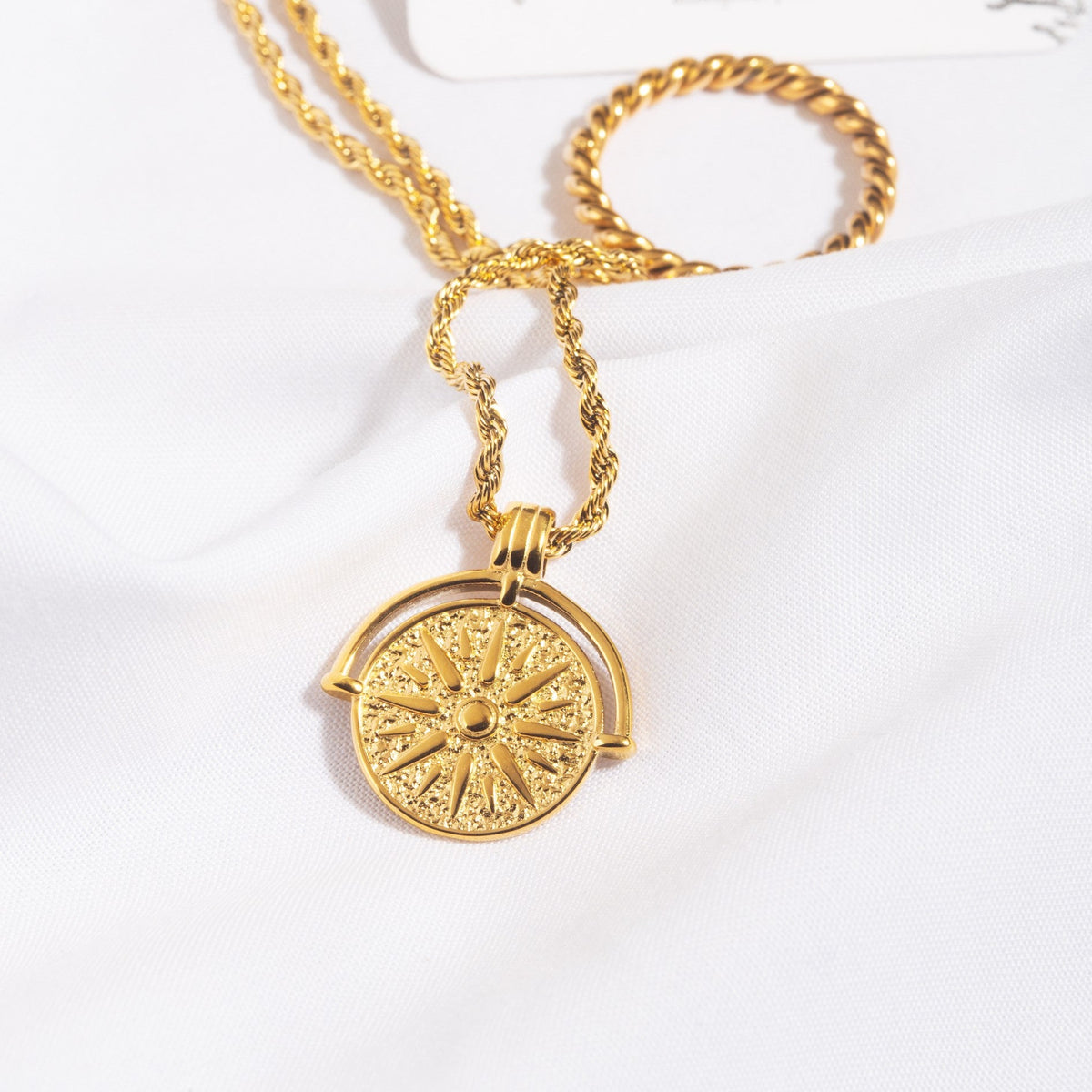 Bruce & Co Sun Coin Rope Chain Necklace, 21 mm