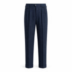 Tavedane navy herringbone side-adjuster trousers, front ghost mannequin view
