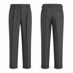 Tavedane gray herringbone trousers, front and back studio views