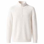 Taverino white cotton cable-knit half-zip sweater on a white studio background