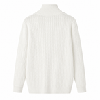 Rear view of the Taverino white cotton cable-knit sweater on white