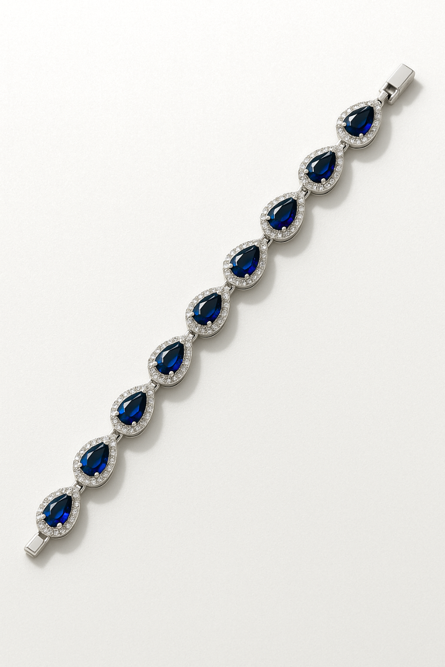 Bruce & Co Men’s Blue Zirconia Teardrop Bracelet, Silver-Plated