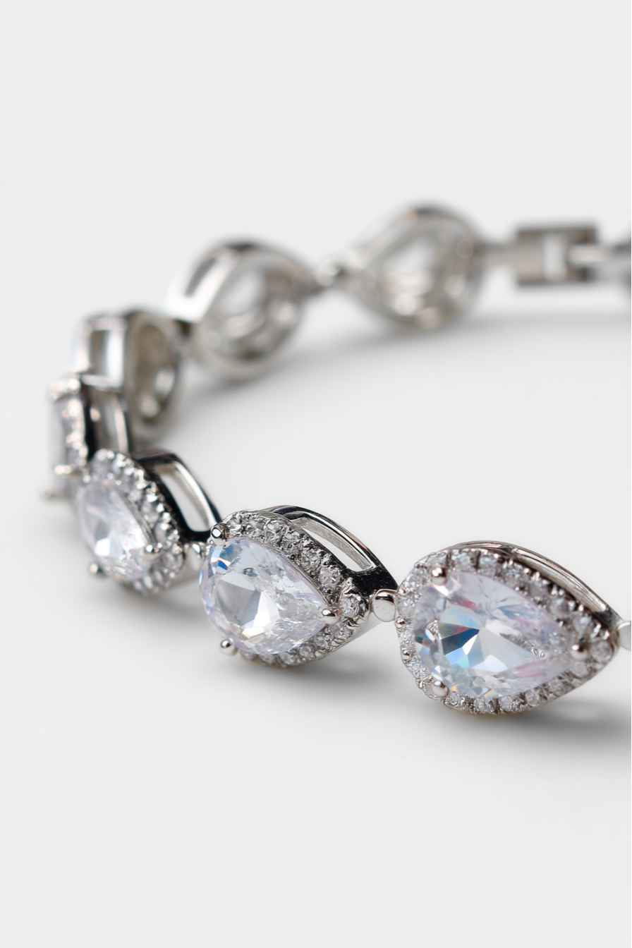 Bruce & Co Clear Zirconia Teardrop Bracelet, Silver-Tone