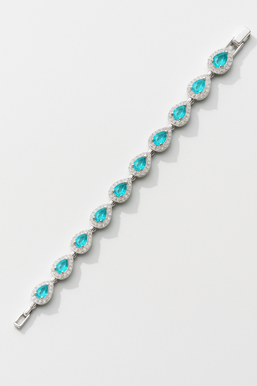 Bruce & Co Turquoise-Color Zirconia Teardrop Bracelet, Silver-Tone
