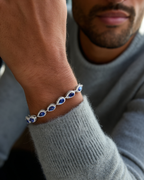 Bruce & Co Men’s Blue Zirconia Teardrop Bracelet, Silver-Plated