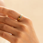 Bruce & Co Oval Tiger Eye Ring, Sculpted Steel Band