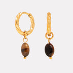 Bruce & Co Oval Tiger Eye Drop Huggie Hoop Earrings