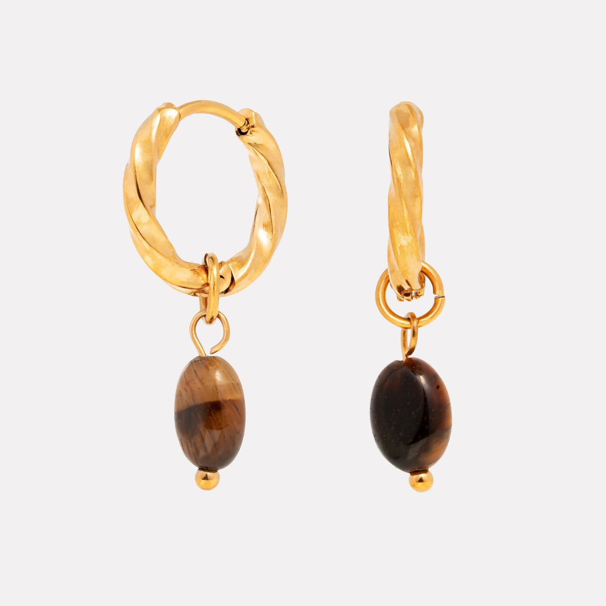 Bruce & Co Oval Tiger Eye Drop Huggie Hoop Earrings