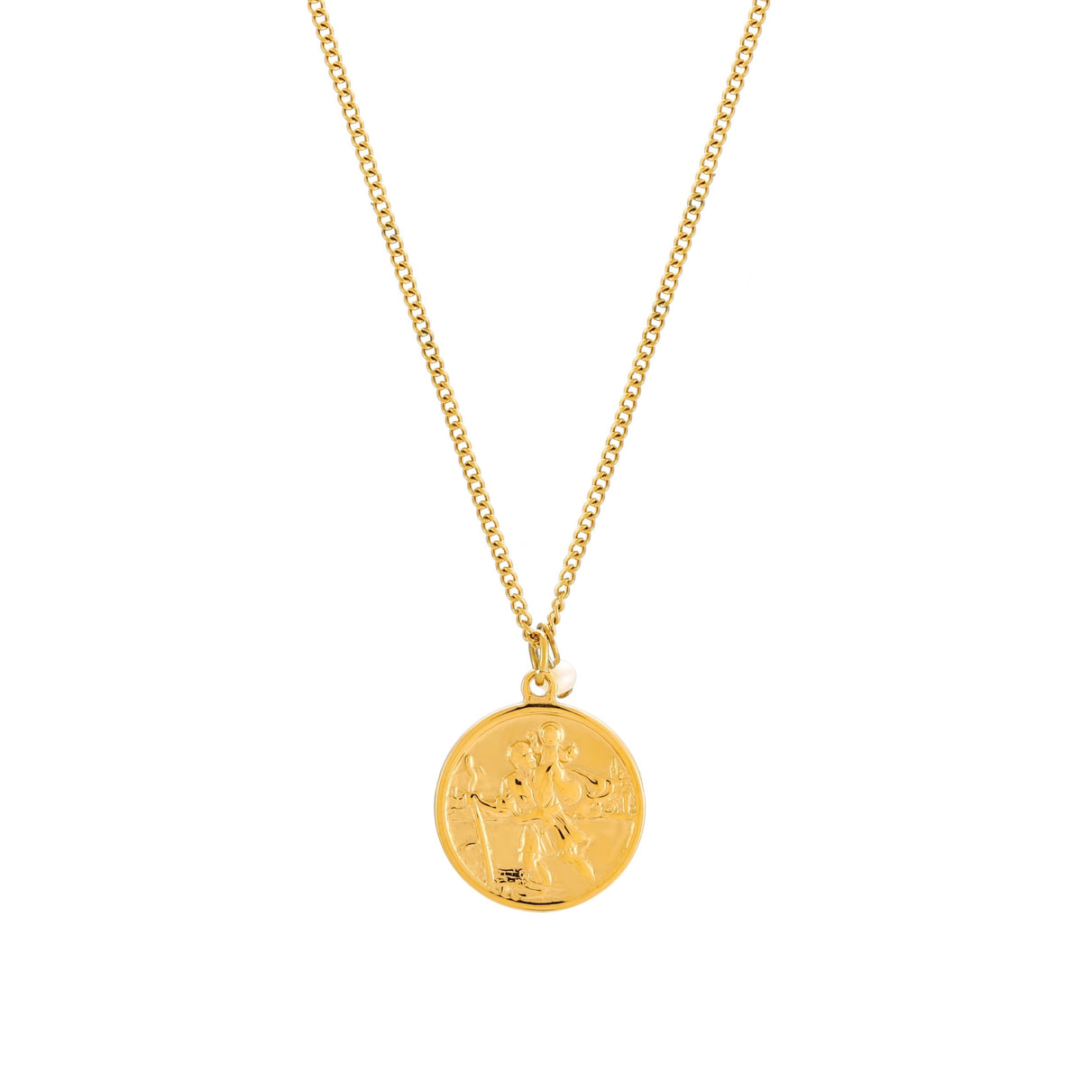 Bruce & Co Saint Christopher Coin Necklace with Pearl