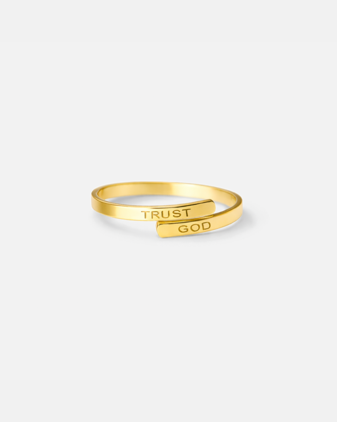Bruce & Co Men’s Trust God Engraved Ring, 14K Gold-Plated Steel, Adjustable