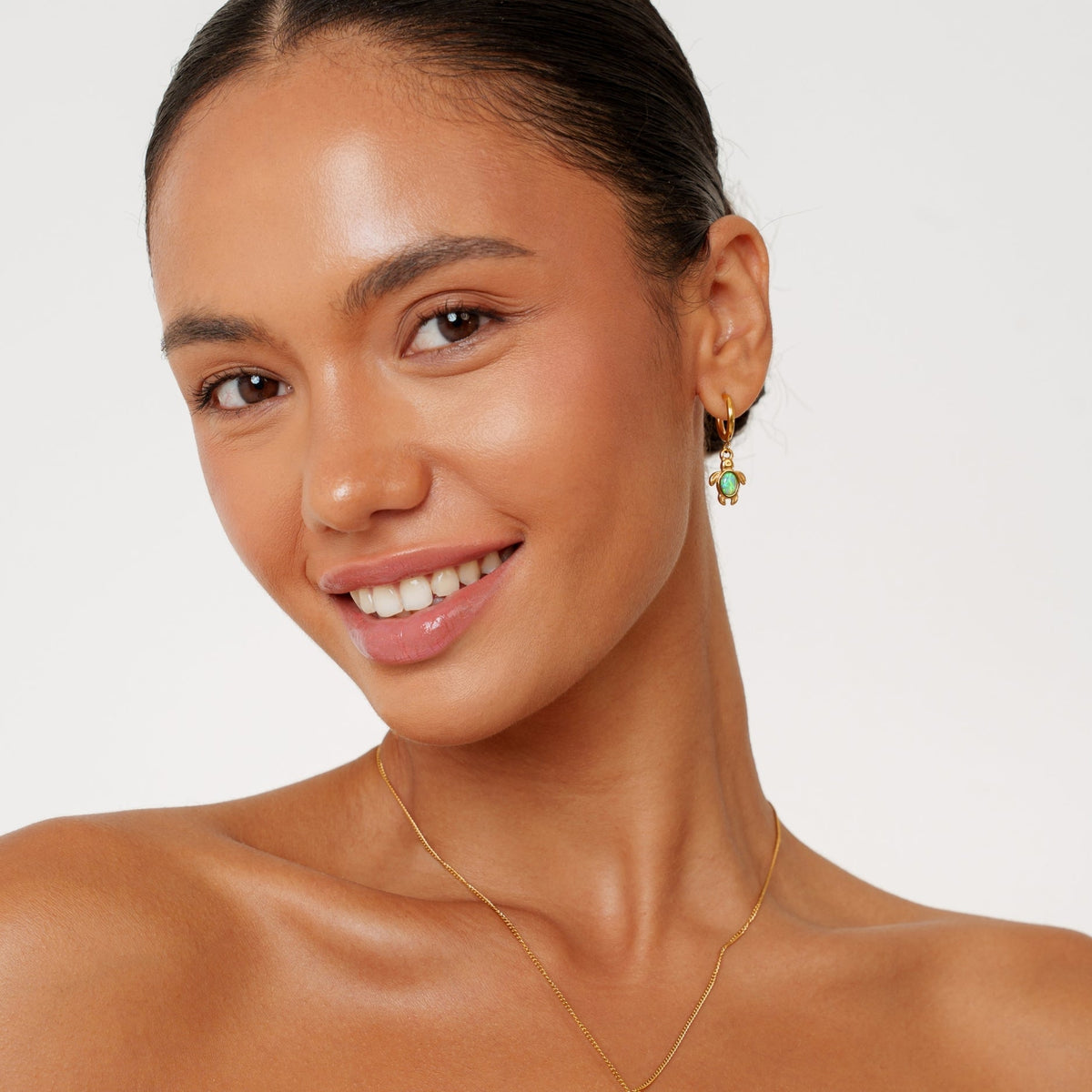 Bruce & Co Opal Sea Turtle Charm Hoop Earrings, Gold PVD Steel
