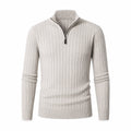 Urenor light gray ribbed high-collar half-zip sweater, front ghost mannequin view
