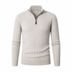 Urenor light gray ribbed high-collar half-zip sweater, front ghost mannequin view