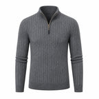Urenor dark gray ribbed high-collar half-zip sweater, front ghost mannequin view