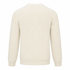 Rear view of the Urevento white cotton raglan sweater on white