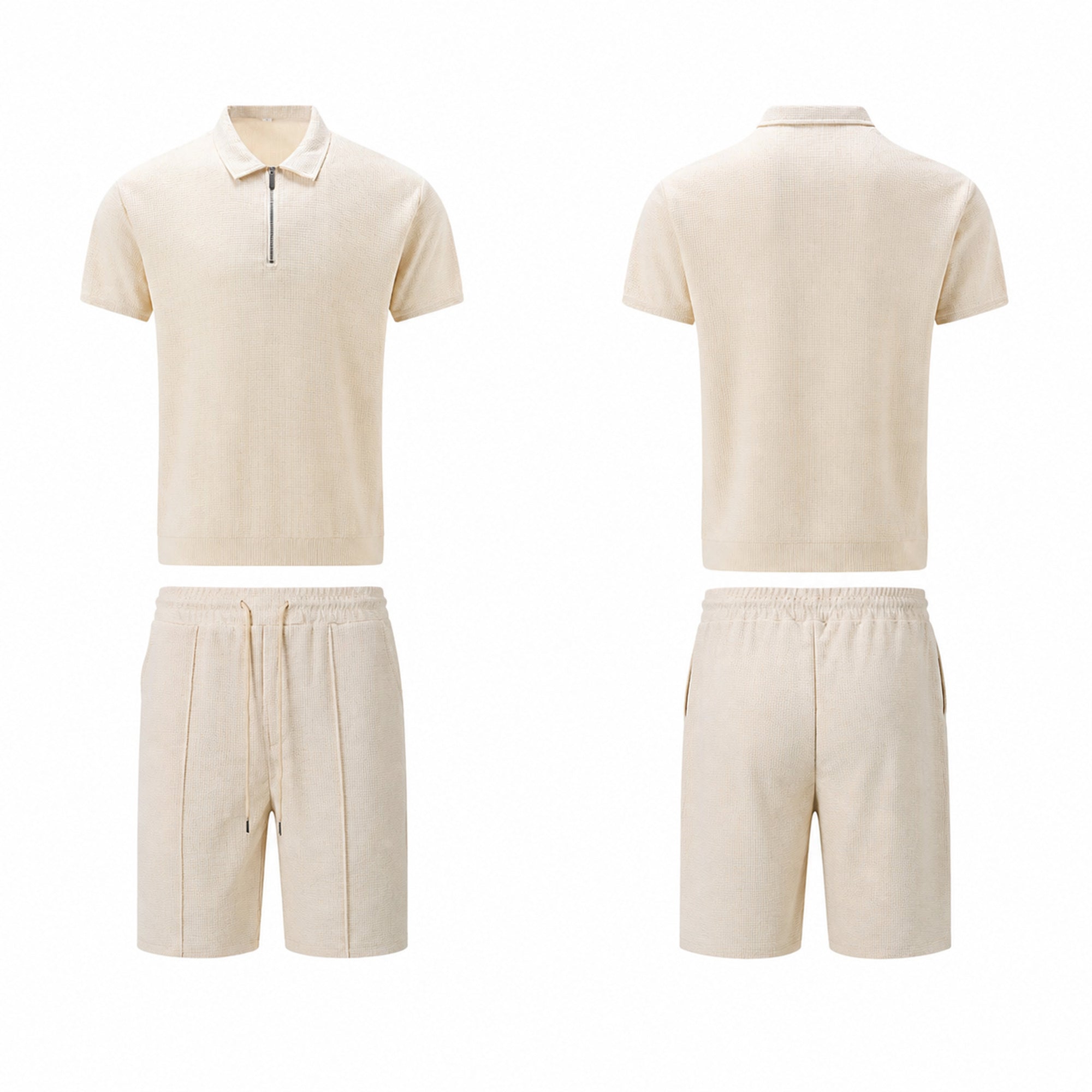 Valelian beige two-piece summer set, front and back studio views