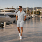 Valelian gray summer set styled at a yacht marina