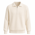 Valemont white textured cotton half-zip polo sweater on white