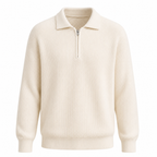 Valemont white textured cotton half-zip polo sweater on white