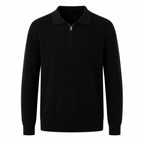 Valemont black textured cotton half-zip polo sweater on white