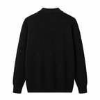 Rear view of the Valemont black textured polo sweater on white