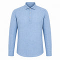 Valevento men's blue textured half-placket roll-sleeve shirt — studio front
