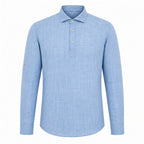 Valevento men's blue textured half-placket roll-sleeve shirt — studio front