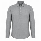Valevento men's grey textured half-placket roll-sleeve shirt — studio front