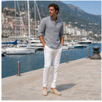 Valevento men's grey textured popover shirt at a marina