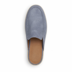 Men's Bruce & Co Vellaro baby blue open-back moc-toe loafers – top view on white